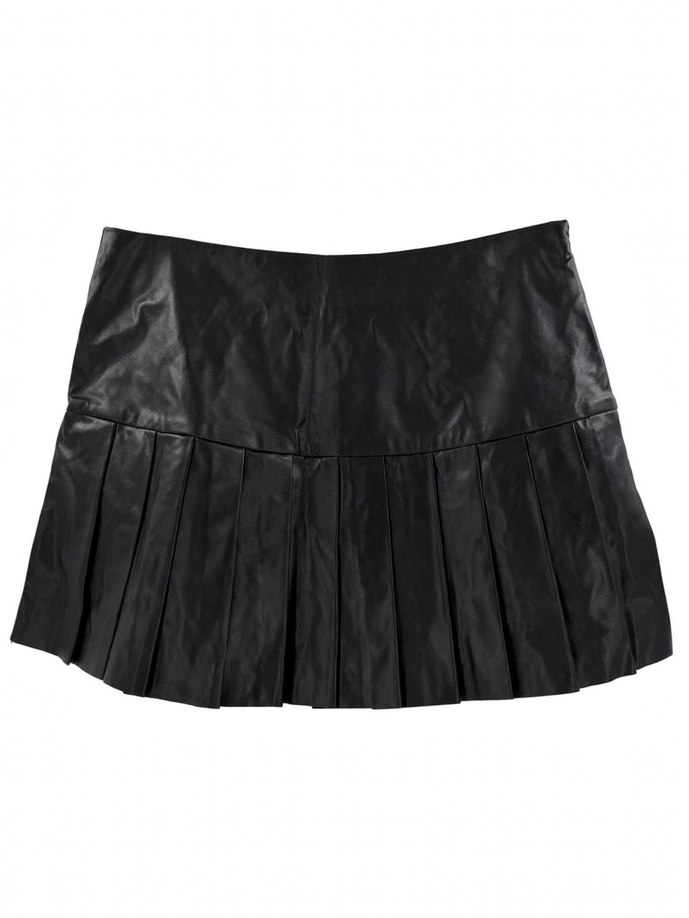 COMMENSE Black Faux Leather Pleated Mini Skirt High Waist M NWT Built-in Shorts